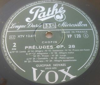 Guiomar Novaes / Chopin 24 preludes opus 28 Pathe VOX VP 120 LP RARE 2