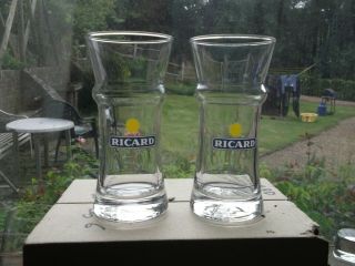 2 X Ricard Glass French 220ml/22cl Tall Heavy Base Waisted Glasses A