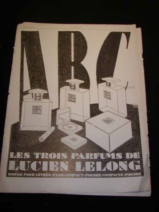 Antique C1920s Advertisement Abc,  Lucien Lelong French Perfumes,  16x12 "
