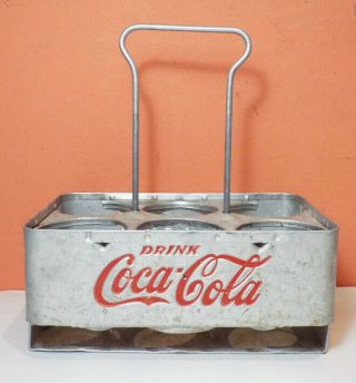Vtg Coca Cola 6 Bottle Metal Aluminum Carrier Drink Classic 1950s Metal Caddie