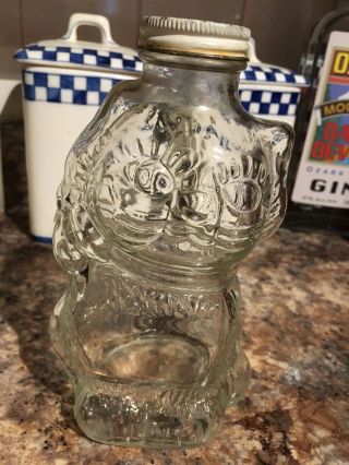 Vtg Grapette Soda Syrup Jelly Jar Figural Cat Kitten Glass W Lid Coin Bank 