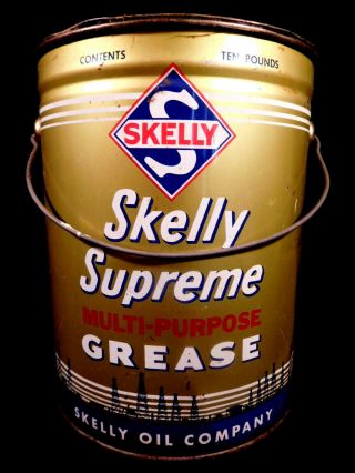 Large Vintage Skelly Supreme Grease Empty Metal Can With Bail - Oil Wells