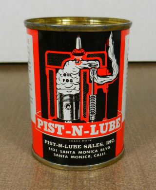 Vintage 1950s Pist - N - Lube Advertising Oil Can Tin Bank Santa Monica Ca