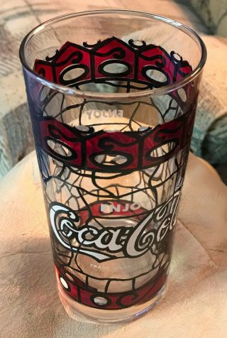 Coca Cola Glass - - Tiffany - Style,  Stained Glass,  12oz - - VINTAGE - - - Set of Three 2