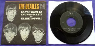 Beatles Vj Secret Picture Sleeve Vee Jay 45 Rpm Record & Bonus Receipt