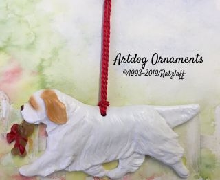 Clumber Spaniel - Bone Charm - Christmas/holiday Artdog Breed Ornament.