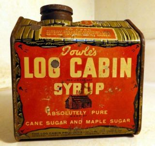 Vtg c1930s Log Cabin Syrup Tin w Cartoon Graphics & Orig Cap 3