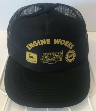 Vintage John Deere Snapback Hat Engine Uaw Black Yellow Waterloo Iowa