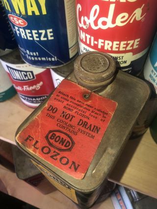 RARE 1/2 Gallon.  BOND FLOZON Antique Antifreeze Can.  Early 1930’s.  Oil,  gas,  old 2