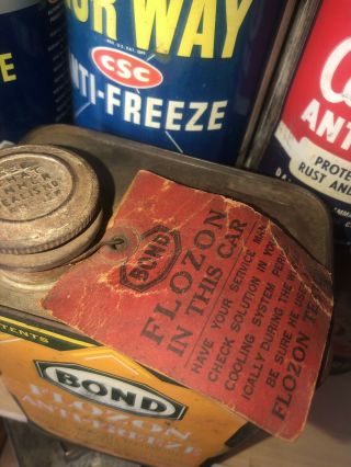RARE 1/2 Gallon.  BOND FLOZON Antique Antifreeze Can.  Early 1930’s.  Oil,  gas,  old 3