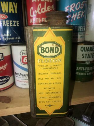 RARE 1/2 Gallon.  BOND FLOZON Antique Antifreeze Can.  Early 1930’s.  Oil,  gas,  old 4