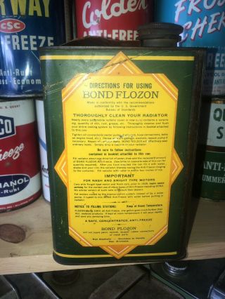 RARE 1/2 Gallon.  BOND FLOZON Antique Antifreeze Can.  Early 1930’s.  Oil,  gas,  old 5