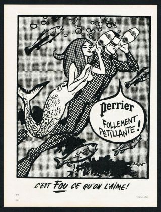 Perrier Ad Mermaid Pop Art Mod Era Advert 1960s Vintage Print Ad Retro