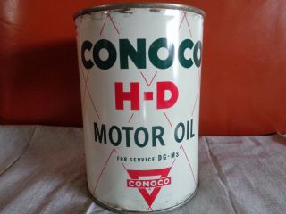 Conoco Hd Motor Oil Quart Steel Metal Can - - Vintage - Gas