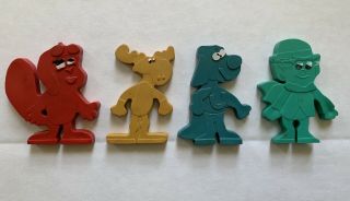 1969 Lucky Charms Underdog,  Bullwinkle,  Rocky,  Leprechaun Cereal Premium Erasers