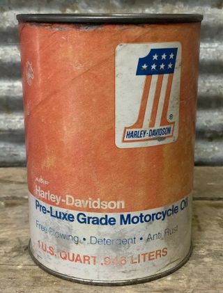 Vtg 70s Harley Davidson Pre - Luxe Motorcycle Oil Full 1 Quart Composite Amf Can