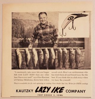 1957 Print Ad Kautzky Lazy Ike Fishing Lures 10 Big Bass Fort Dodge,  Iowa