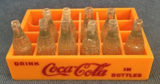 1950s Vintage Miniature Coca Cola Hard Plastic Case With 10 Bottles