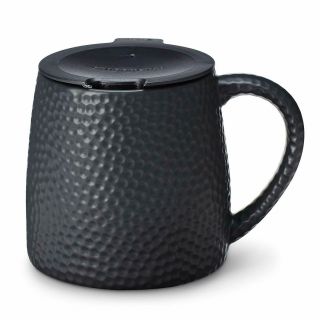 Starbucks 2014 Rare Black Hammered Ceramic Barrel Mug W/ Lid 14 Oz W/ Tag