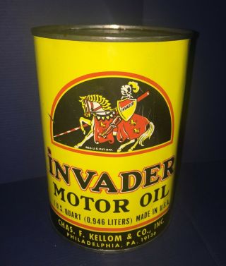 Early Invader Motor Oil Chas.  F.  Kellom & Co.  Quart Can Petroliana