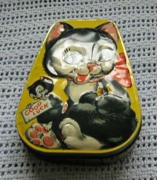 Vintage Cookie Tin Good Luck Cat Kitty