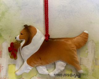 Sheltie - Bone Charm - Sable - Christmas Artdog Breed Ornament.
