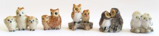 Miniature Ceramic Owl With Babies Figurines (mini) Set Of 5