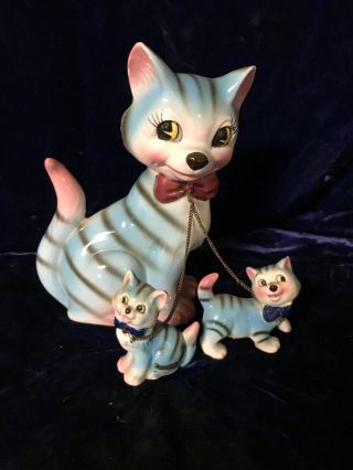 Vintage Japanese - Lipper & Mann - Mother Cat/kittens On Chain - Cat Figurines