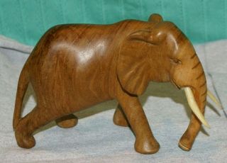 Hand Carved Solid Wood Elephant Safari Figurine Animal Statue With Tusks 5 " H