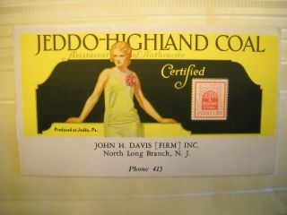 Jeddo - Highland Coal Antique Blotter Chromo No.  Long Branch Nj,  Jeddo Pa