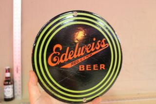 Edelweiss Beer Porcelain Metal Dealer Sign Brewing Man Cave Bar Drinking Gas Oil