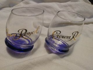 (2) Vintage Crown Royal Whiskey Round Bottom Wobbly Low Ball Drink Glass