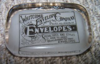 Vintage Whitcomb Envelope Company Glass Advertising Paperweight Worcester Mass