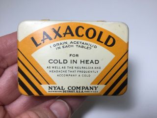 Vintage Laxacold Tablets Advertising Medicine Tin Nyal Co