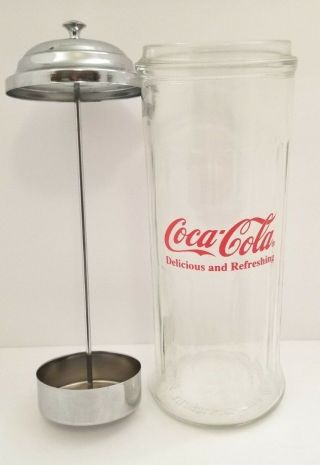 Coca Cola 1992 Vintage Glass Straw Holder Dispenser Chrome Finish Coke Diner Caf 2