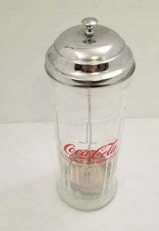 Coca Cola 1992 Vintage Glass Straw Holder Dispenser Chrome Finish Coke Diner Caf 3