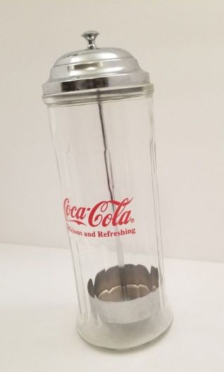 Coca Cola 1992 Vintage Glass Straw Holder Dispenser Chrome Finish Coke Diner Caf 4