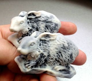 Rabbits Figurines Marble Chips Souvenirs From Russia Realistic Art Handmade
