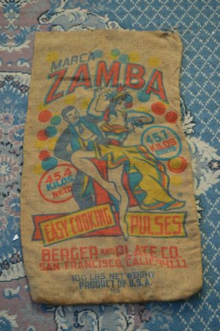 Marca Zamba Pulses Berger & Plate Burlap Bag With Colorful Dancing Lady 100 Lbs