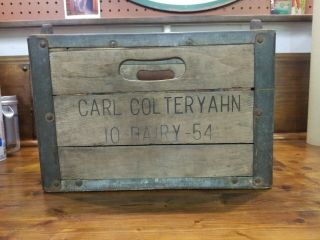 Vintage " Carl Colteryahn Dairy 1954 Wooden Milk Crate "