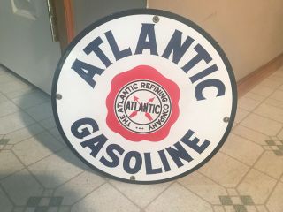 Vntage Porcelain Sign Atlantic Gasoline Gas Pump Plate Sign Atlantic Sign