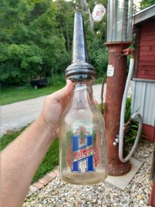 Vintage Huffman Mfg Co Motor Oil Bottle One Quart Dayton Oh Ohio