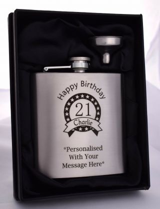Personalised Birthday Hip Flask In Gift Box Boys/son/male/18th/21st/40th