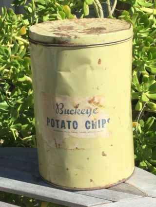 Rare Vintage Buckeye Potato Chip Advertising Tin 11 1/4”