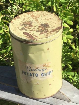 Rare Vintage Buckeye Potato Chip Advertising Tin 11 1/4” 2