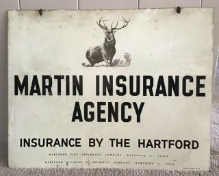 Large Vintage 1963 Hartford Insurance Agency Sign - Two Sided - Door Overhang