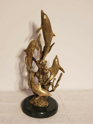 Four Unique Design Vintage Dolphins Brass Figurine