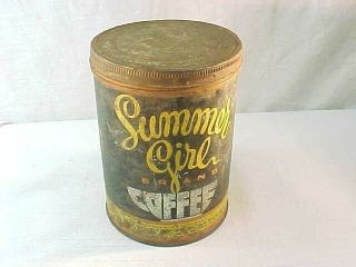 Vintage Antique Tin Can Summer Girl Brand Coffee 1 Lb Kc,  Mo Salina Ks
