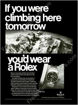 Rolex Explorer Watch Mt.  Everest Photo Classic 1960s Ad Poster 18x24