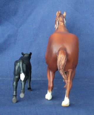 Breyer Wahoo King classic roping horse with black/white calf set 6